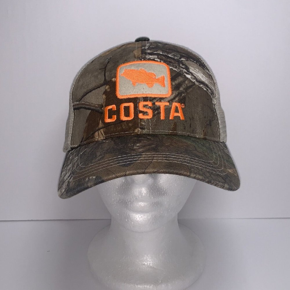 Costa Bass Real Tree Camo Mesh Trucker Snapback Hat Bass Fishing Camouflage Used